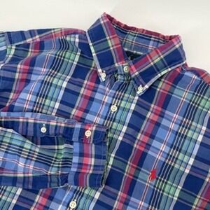 Ralph Lauren Classic Fit Plaid Button Down Long Sleeve Shirt Mens Pink Blue